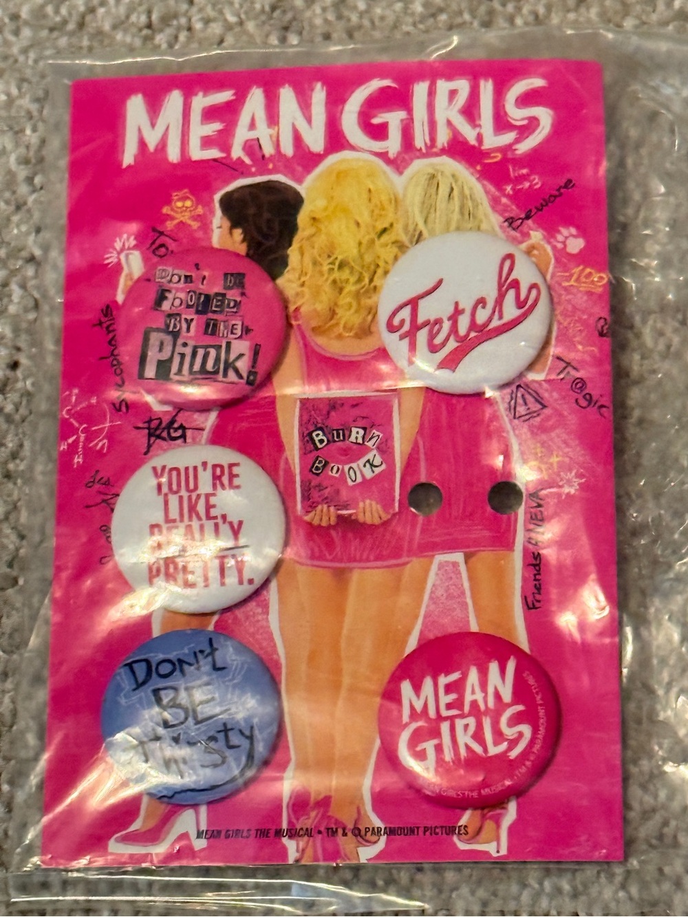 Mean Girls The Musical Button Badge Set of 5 PinsBurn Book Fetch